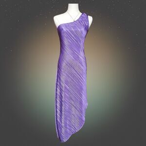 Kirious S Purple Pleated One Shoulder Asymmetrical Hem Midi Party Dress
